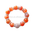 12MM Big Fashion Bling Rhinestone Orange Agate Gem Stone Beaded Bracelet For Party